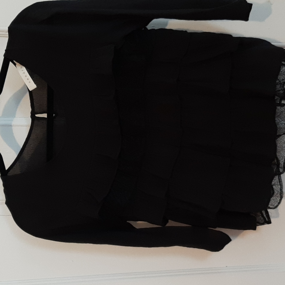 Black Sandro long sleeve lace layered top